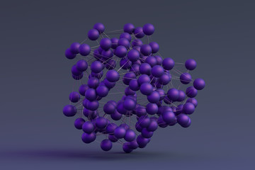 Abstract 3d rendering of modern background with spheres. Futuristic shape, network concept. Design for poster, cover, branding, banner, placard