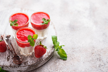 Delicious dessert panna cotta with strawberry