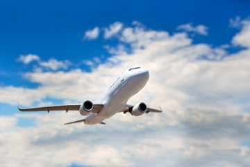 Passenger airplane in the clouds.