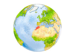 Morocco on globe isolated