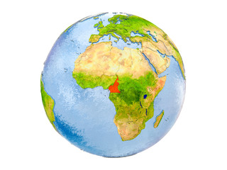 Cameroon on globe isolated