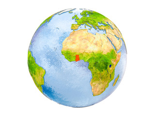 Ghana on globe isolated