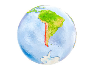 Chile on globe isolated