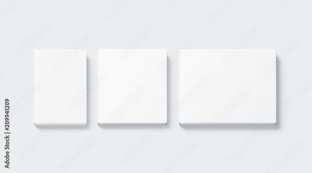 Poster blank white square and rectangular hardback books mock up, top view, 3d rendering. empty notebooks h