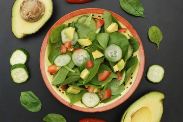 Fresh Summer Salad Spinach Leaves Avocado Tomatoe Health Food