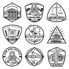 Vintage Monochrome Judicial System Labels Set