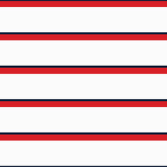 Seamless vector nautical stripe pattern with horizontal parallel stripes navy, red, off white. Texture background.