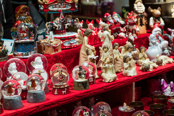 Christmas decorations in a winter local market
