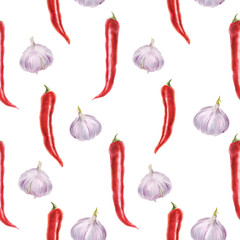 Hot pepper and garlic seamless pattern