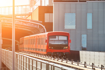 Modern metro train arriving at the station 