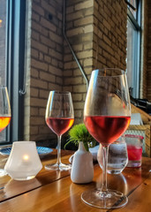 wines glasses at dinner table