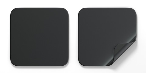 Blank black square stickers with curved corner 3D