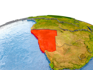 Namibia on model of Earth