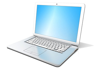 3D rendering of a open silver laptop