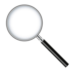 Realistic magnifying glass isolated on white background.