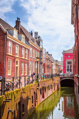 Naklejka premium Traditional old street and buildings in Utrecht, Netherlands.