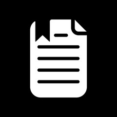 Obraz premium document with text and bookmark. White icon on black background.