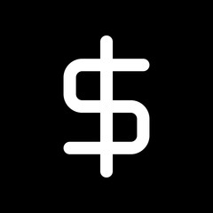 simple dollar symbol. White icon on black background. Inversion