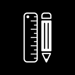 simple symbol of ruler and pencil. White icon on black backgroun