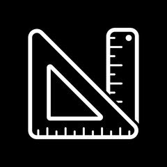 simple ruler and triangle. White icon on black background. Inver