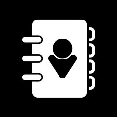 address book with person on cover. simple icon. White icon on bl