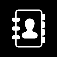 address book with person on cover. simple icon. White icon on bl