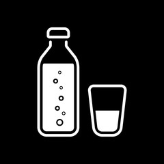 bottle of water with bubbles and glass cup. simple icon. White i
