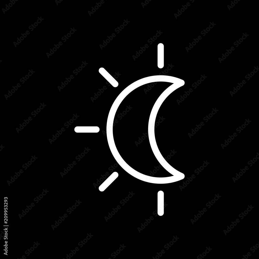 Poster eclipse. simple linear icon with thin outline. white icon on bla
