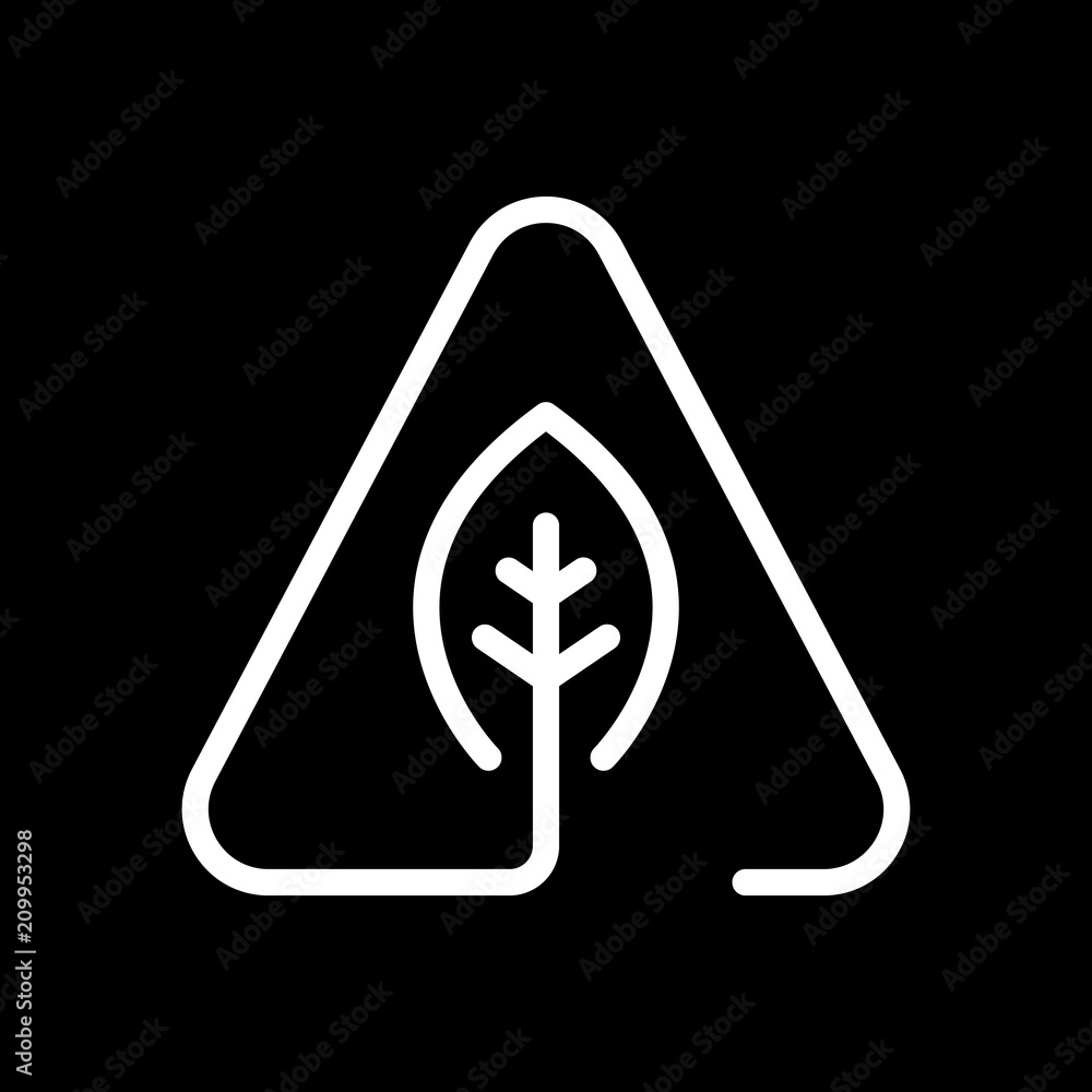 Aufkleber eco leaf in warning triangle. problem with ecology. linear symbo