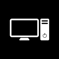 Personal computer, pc. System unit and monitor. White icon on bl