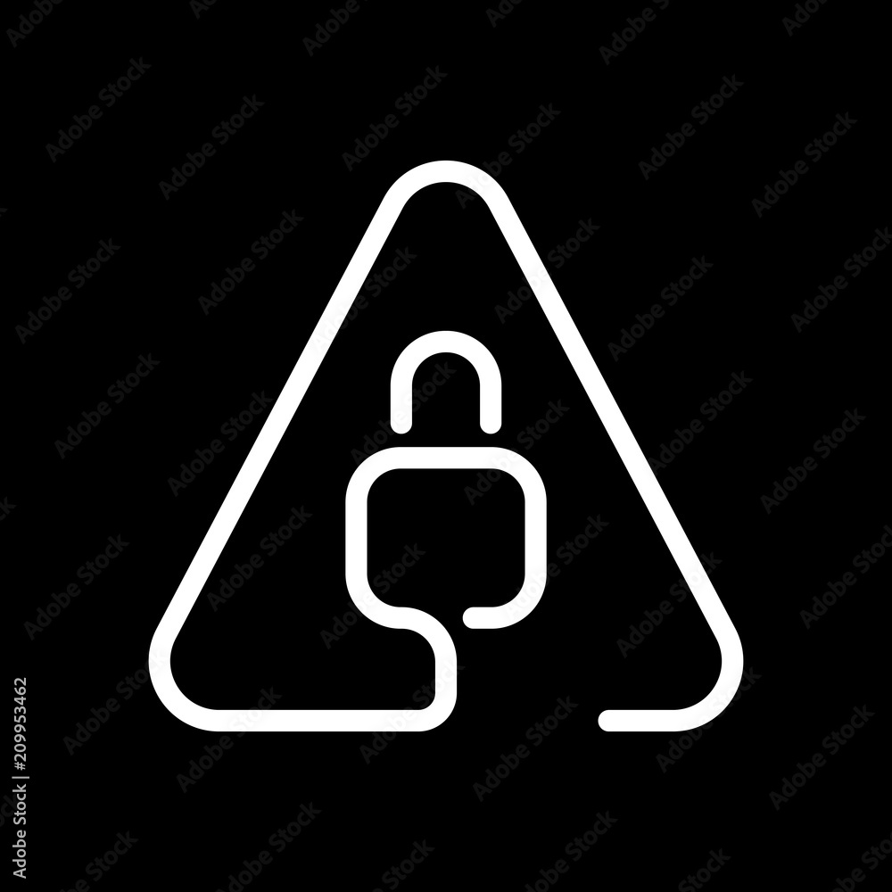 Poster lock in warning triangle. linear icon with thin outline. one lin