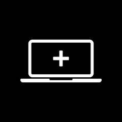 Laptop or notebook computer with medical cross on screen. Simple