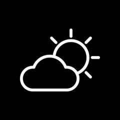 Sun and cloud. Weather symbol. Linear icon with thin outline. Wh