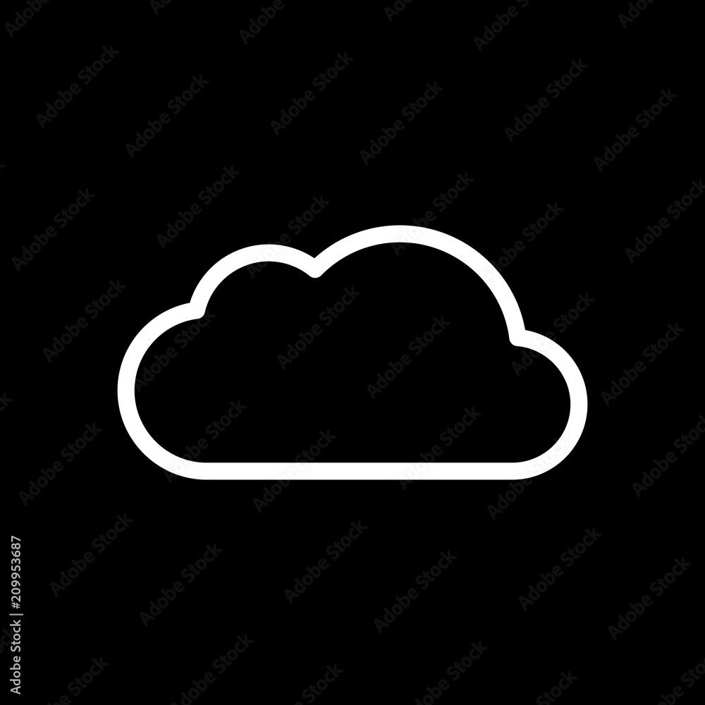 Poster simple cloud. linear symbol with thin outline. white icon on bla