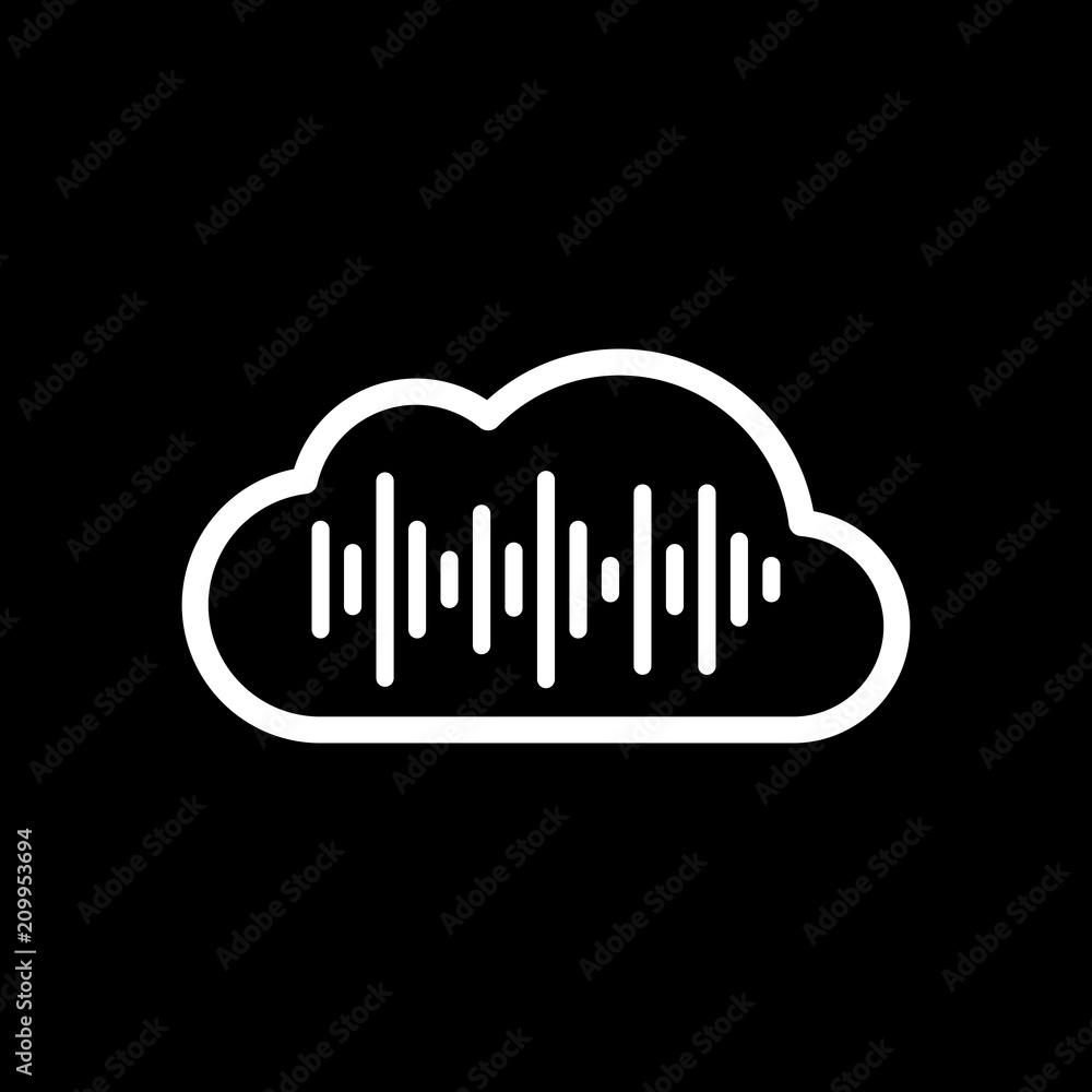 Poster simple icon with cloud and sound equalizer wave. thin outline. w