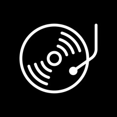 Retro vinil, record player, cd player. White icon on black backg