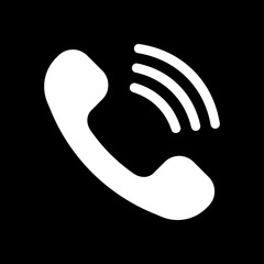 Ringing phone icon. Retro symbol. White icon on black background