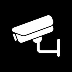 Security camera. Technology icon. White icon on black background