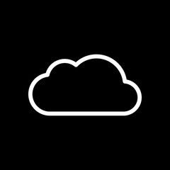 Simple cloud. Linear symbol with thin outline. White icon on bla