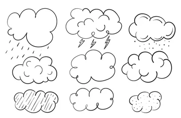 Schilderijen op glas Vector Clouds. weather forecast elements. Sky hand drawn cartoon clouds.  © Yeroma