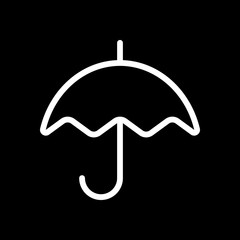 Simple umbrella icon. Linear, thin outline. White icon on black