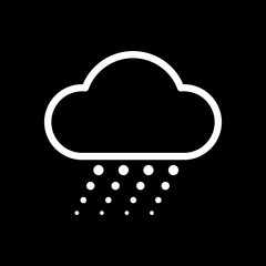 Snow and cloud. Linear, thin outline. White icon on black backgr