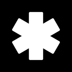 star of life. White icon on black background. Inversion