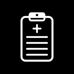 tablet, medical document. White icon on black background. Invers