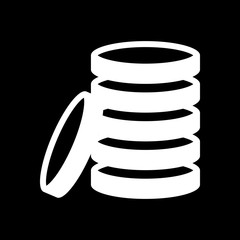Coin stack icon. White icon on black background. Inversion