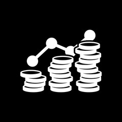 Coins stack, finance grow. White icon on black background. Inver