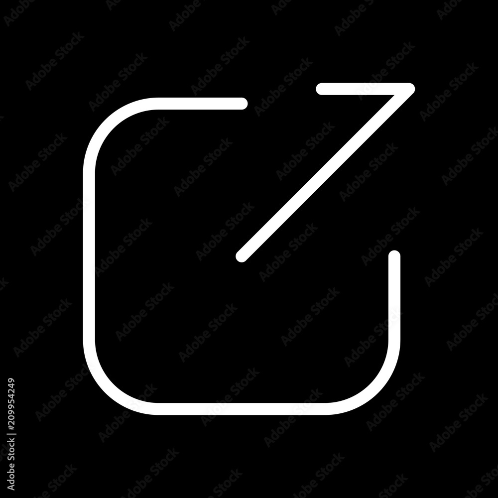 Poster share, logout or upload. diagonal arrow out square. white icon o
