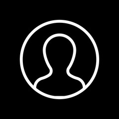 Profile, person in circle. White icon on black background. Inver