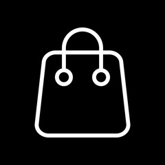 Shopping bag icon. Linear, thin outline. White icon on black bac