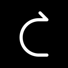 Simple arrow, forward. Linear, thin outline. White icon on black